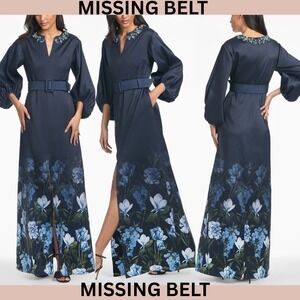 NWD $1295 Sachin & Babi [ NO SIZE ] Jeweled Neck V Neck Olympia Gown Blue #J2113